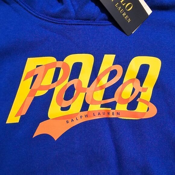 Polo Ralph Lauren Varsity Logo Hoodie Blue Orange Youth Medium M Cotton Blend LE - Picture 2 of 9